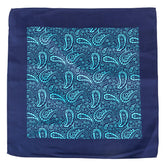 Large Blue Duo Paisley Silk Pocket Square 35cm